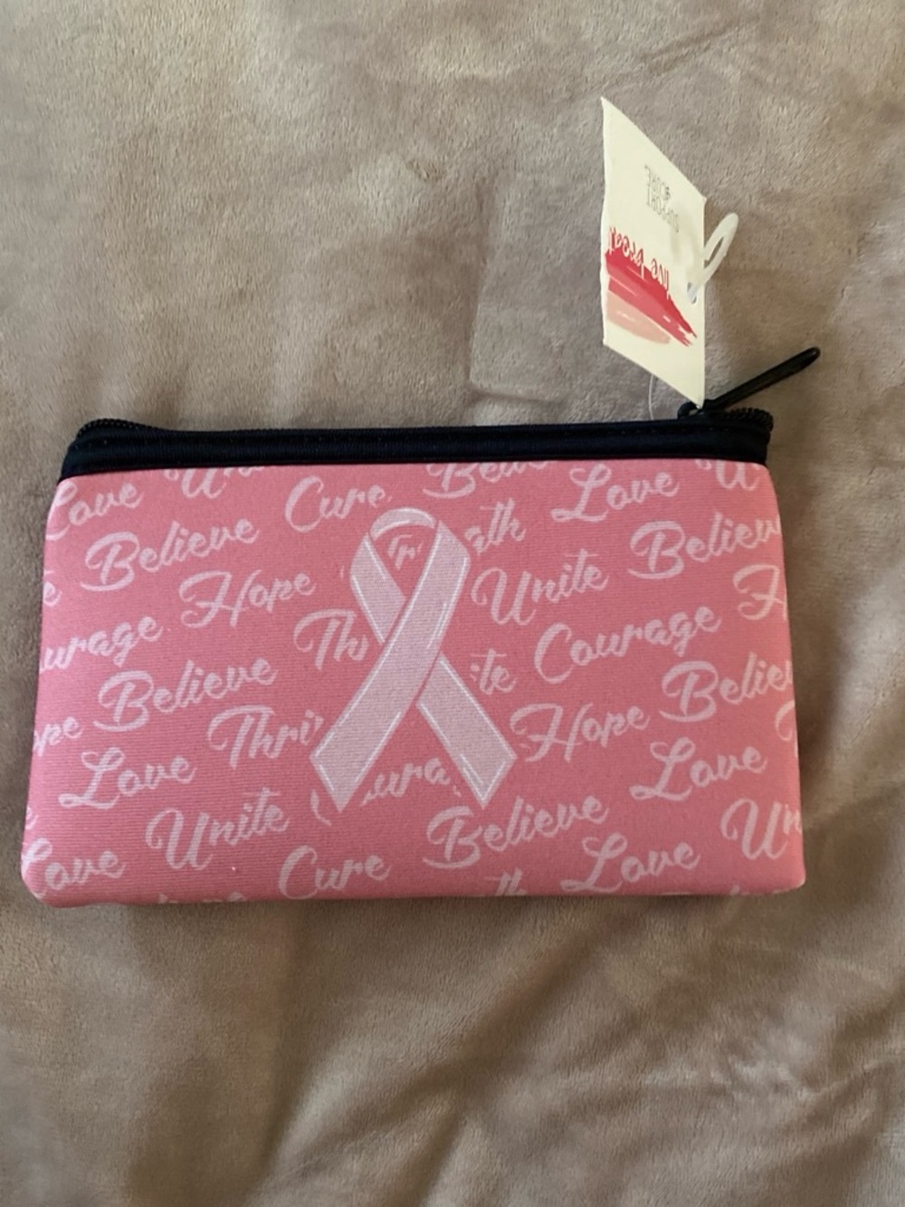 Pink Breast Cancer Awareness Cosmetic Pouch with Ribbon Design